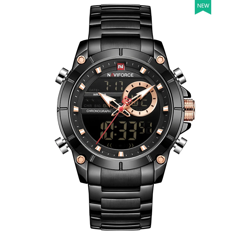 

Часы наручные NAVIFORCE Мужские кварцевые, роскошные спортивные водонепроницаемые светящиеся в стиле милитари, с хронографом, с датой