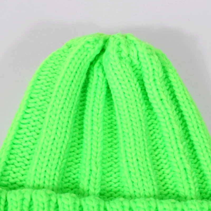 Women Autumn Winter Beanie Cap Female Acrylic Wool Hats With Real Fur Pompon Knit Windproof Outdoor Warm Fluorescent Beanie Hat