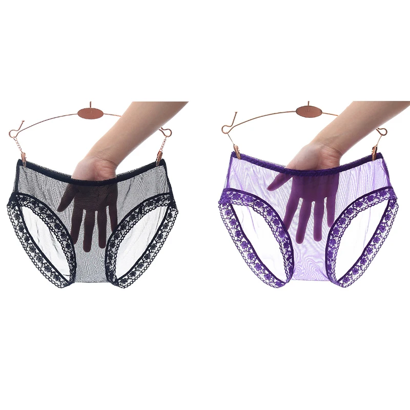 black purple Сексуальные трусики, женское нижнее белье, супер прозрачные Бесшовные стринги, Женские стринги, кружевное нижнее белье, женские трусы, трусики M L XL 1/2 шт - Цвет: black purple