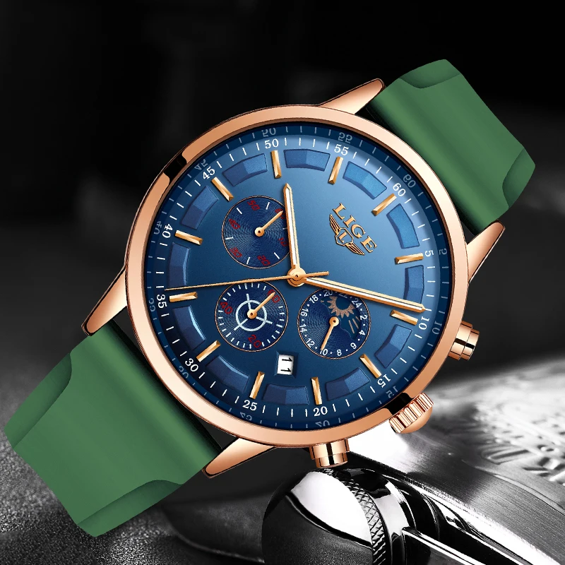 LIGE новинка силиконовые наручные часы кварцевые спортивные бизнес Роскошные