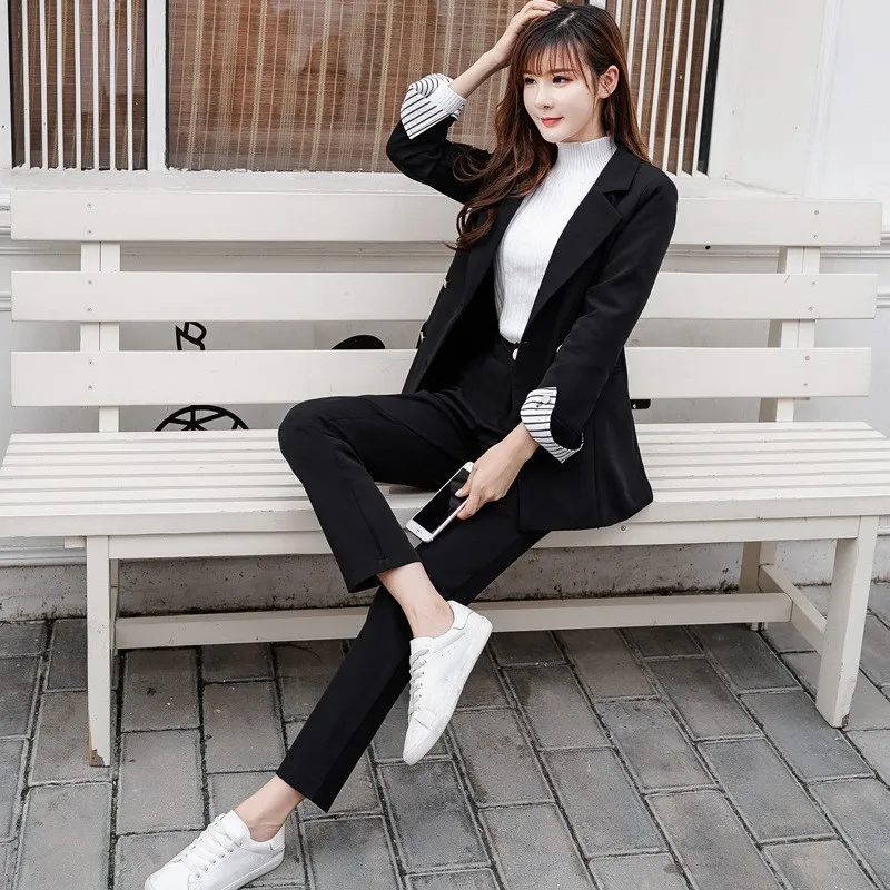 2020 New Elegant Office Lady Casual Suits Autumn Winter Two Piece Set Blazer+Pants Women Slim Thick Business Work Suit Female | Женская