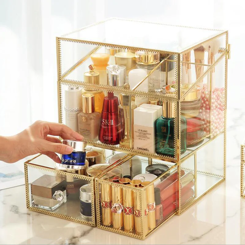 Косметическая коробка для хранения с откидной крышкой органайзер макияжа