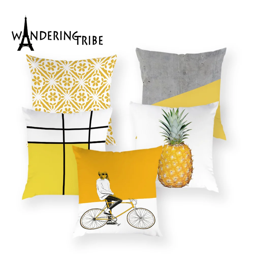 

Yellow Geometric Throw Pillow Covers Nordic Letter Home Decoration Cushion Cover High Quality Yellow Deer Pillowcases Dakimakura