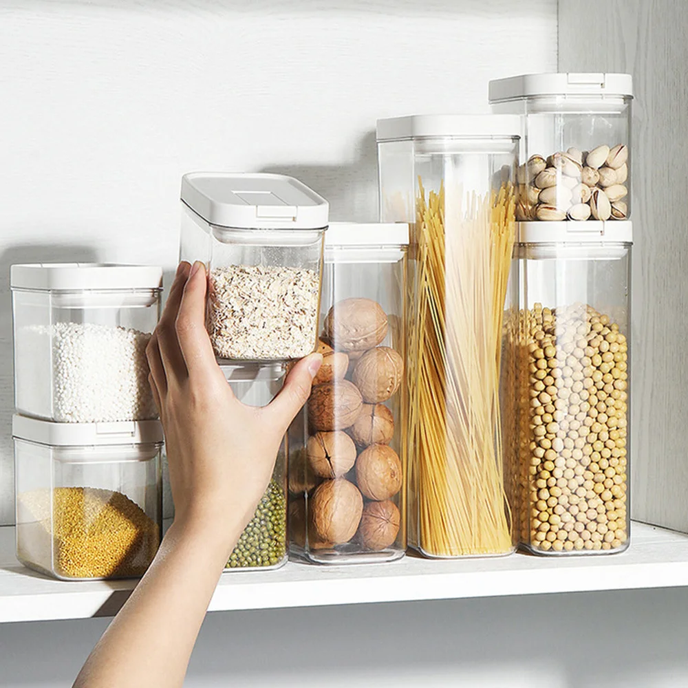 

Kitchen Japanese Food Sealed Plastic Transparent Moisture-proof Refrigerator Storage Box Whole Grains Round Storage Jar