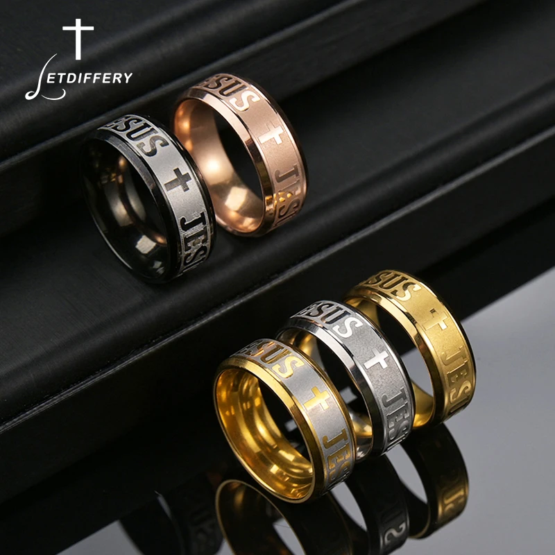 Letdiffery Christian 5 Colors Stainless Steel JESUS Cross Ring For Men Women Rings Birthday Gift | Украшения и аксессуары