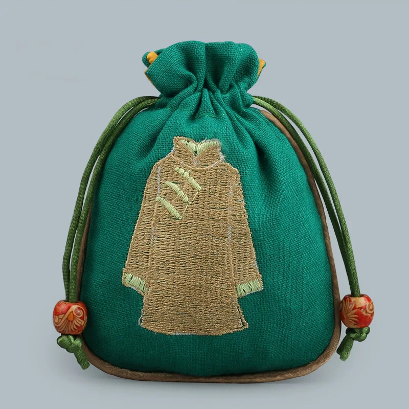 Тканевая льняная кружевная сумка с круглым краем для одежды вышивкой сумочка