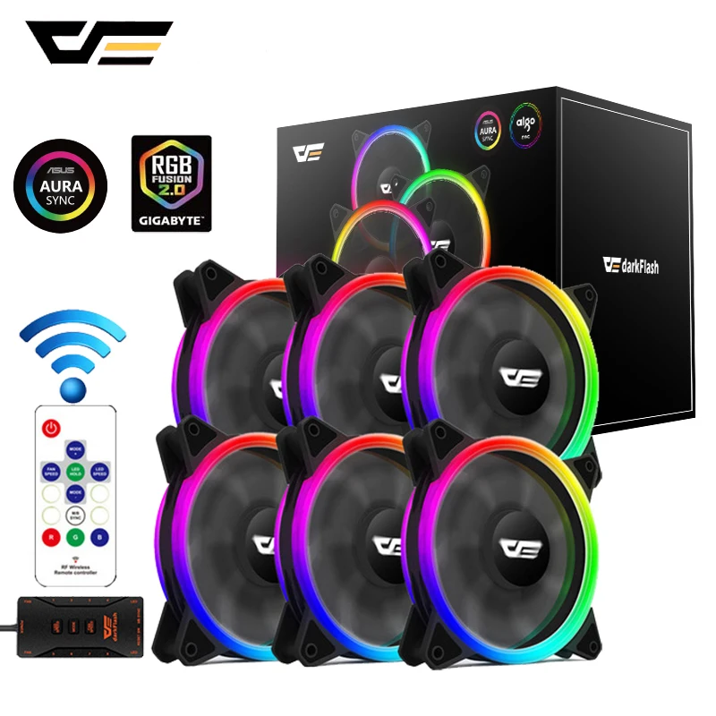 

darkFlash DR12 Pro PC Case Fan RGB 120mm AURA SYNC 5V/3pin Quiet CPU Cooler Sets Fan 6 Pin CPU Radiator Adjust Fan Color & Speed