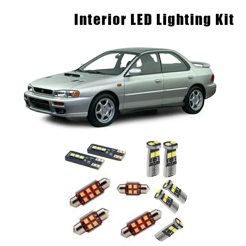 Белые светодиодный ные лампы для Subaru Impreza 1993-1999 2001 2000 9 шт. купольсветильник салона
