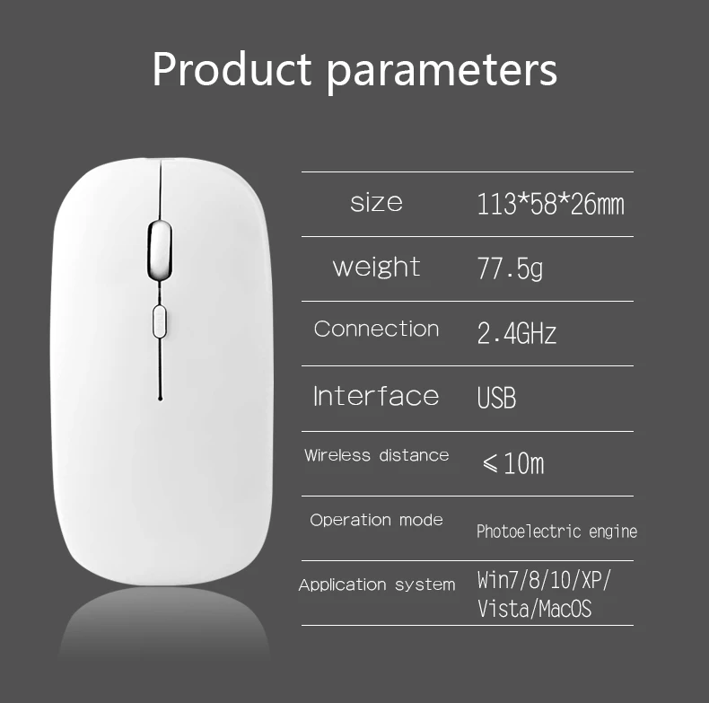 

1600DPI USB Optical Computer Mouse Super Slim Mouse 2.4GHz Receiver Rechargeable Wireless Silent Ultra Thin Mice For Laptop PC