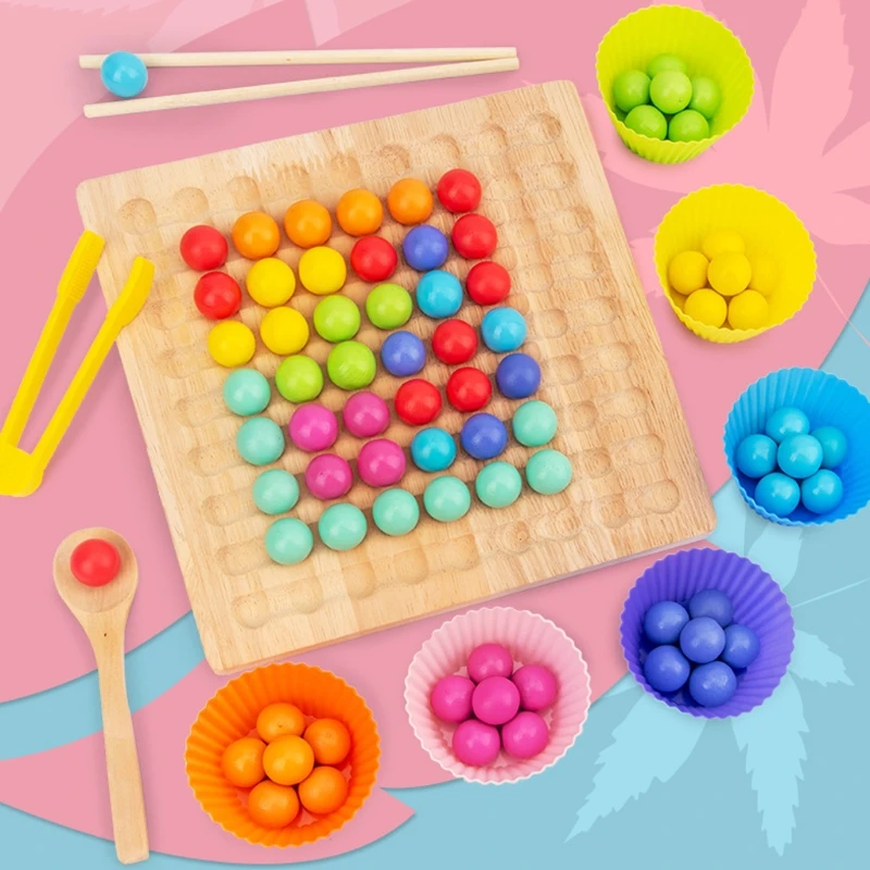 

Wooden Clip Beads Board Game Montessori Educational Wooden Toy Clip Beads Game Puzzle Board Wooden Clip Beads Rainbow Toy