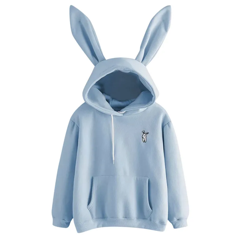 Women Hoodies 2021 Autumn Winter Kawaii Rabbit Ears Fashion Hoody Casual Solid Color Warm Sweatshirt Hoodies For Women Size XXL