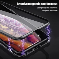 new metal magnetic adsorption case for iphone 14 13 12 11 pro max mini xs x xr 7 8 6 6s plus se 2020 360 double sided glass cove