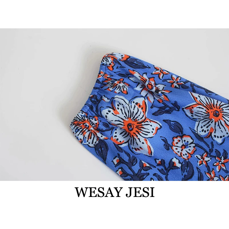 

WESAY JESI Za Women's Dress 2021 New Vintage Floral Print Kimono Dress Irregular Hem TRAF Chic V-neck Bowknot Wrap Slim Vestidos
