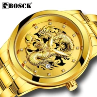 gold watch men wristwatch steel waterproof business quartz dragon watch non automatic date male watch reloj hombre mens