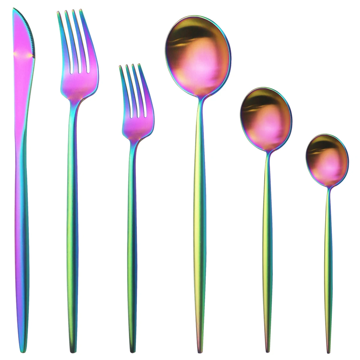 

6Pcs/Set Colorful Cutlery Set Matte Knife Dessert Fork Spoon Dinnerware Set 304 Stainless Steel Tableware Set Kitchen Dinner Set
