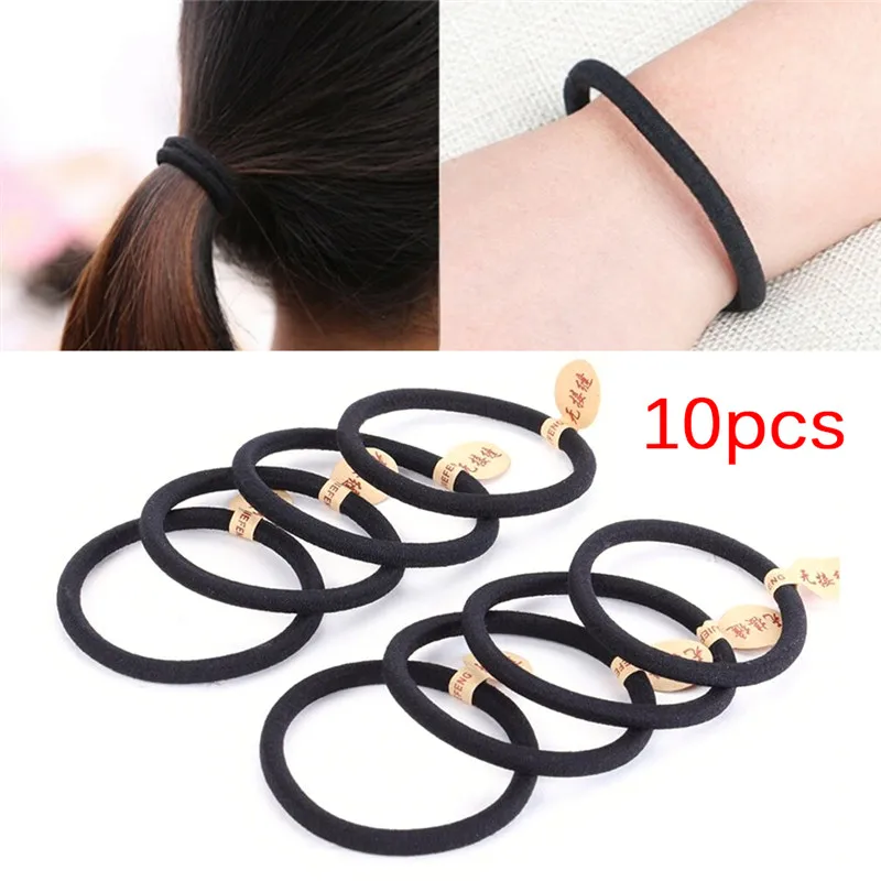 

10pcs Black Colors Rope Elastics Hair Ties 4mm Thick Hairbands Girl's Hair Bands