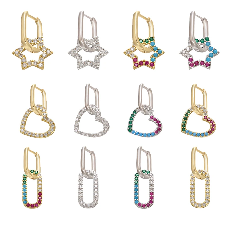 

ZHUKOU 2020 NEW 1 piece CZ crystal small hoop earrings gold/silver color heart Rounded Rectangle women earrings wholesale VE230