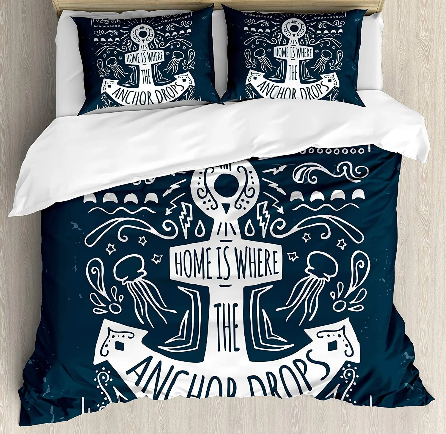 

Anchor Bedding Set Hand Drawn Hipster Label with an Anchor and Lettering on Grunge Background Duvet Cover Pillowcase for Home