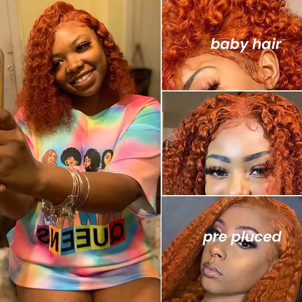 Оранжевый парик из человеческих волос боковая часть имбирный кудрявый глубокая