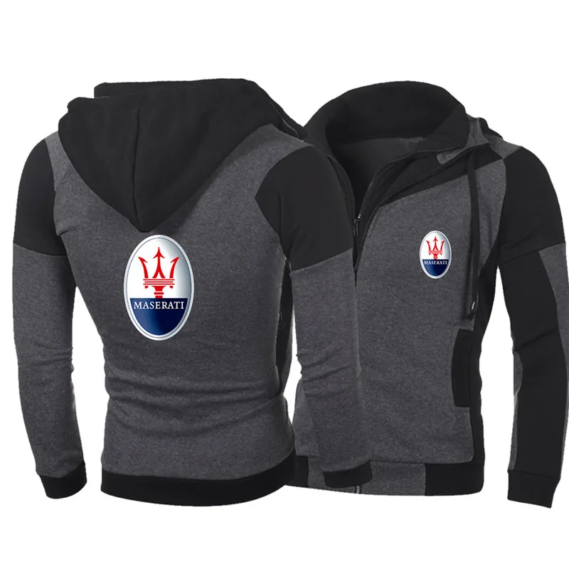 

2021 men's spring and autumn hoodie Maserati car LOGO front and rear double-layer zipper fleece sweater cardigan men