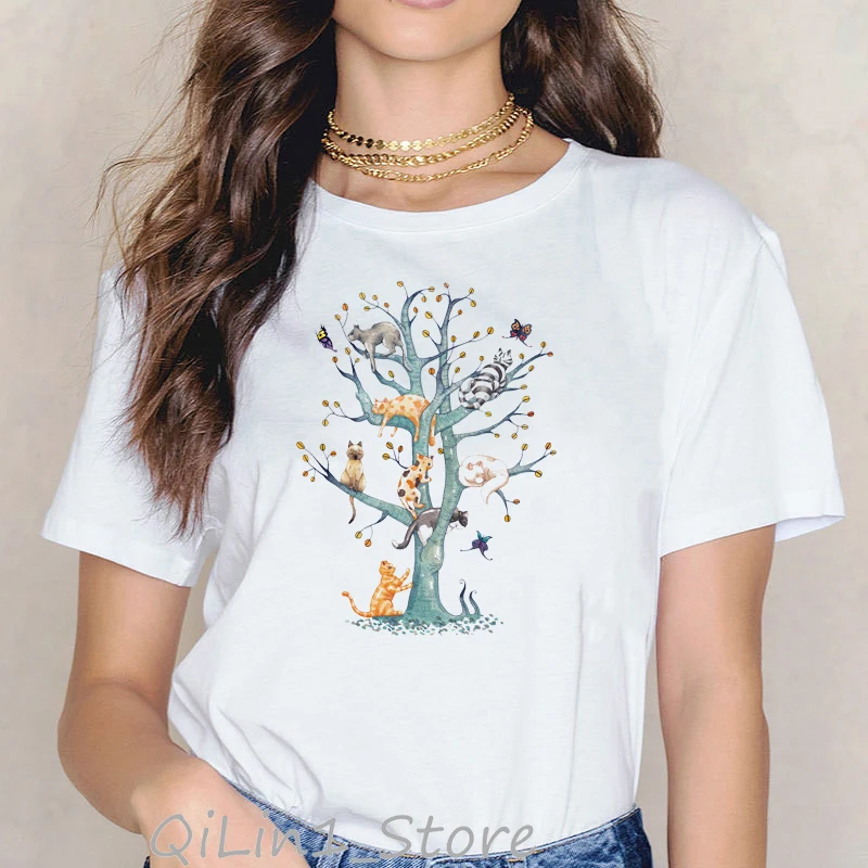 

cute cats tree animal print t-shirt camiseta mujer funny t shirt women butterfly harajuku kawaii clothes korean style tshirt