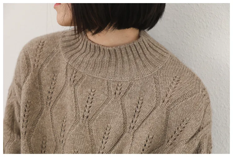 Женский кашемировый пуловер трикотажный свитер с узором листьев из козы разных