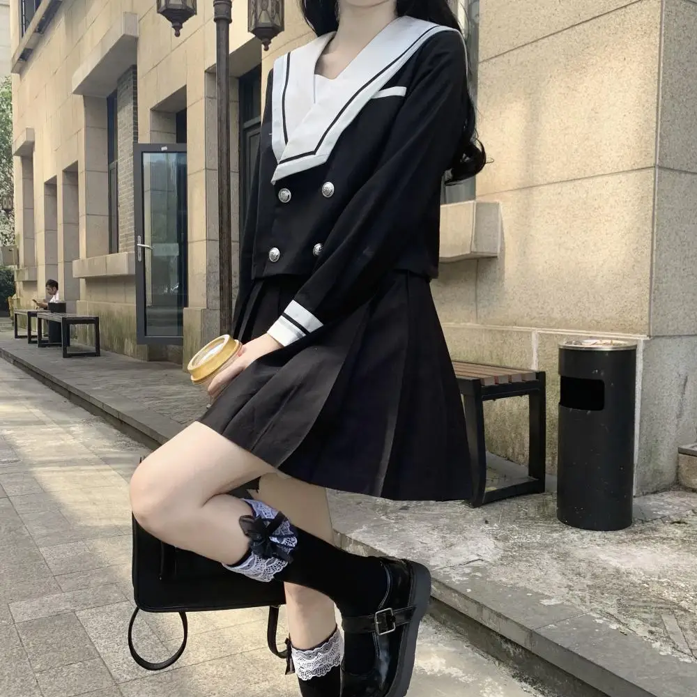 JK Uniform Winter Spring Japanese School Girls Suit Sailor Jacket Coat Top And Min Pleated Skirt Two Piece Set COS y2k Clothing |