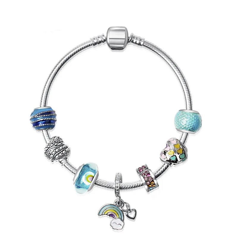

Silver Plated Charm Bracelet & Bangle Sky Ocean Crystal Glass Charms Beads Fit Original Basic Bracelets Snake Chain DIY Jewelry