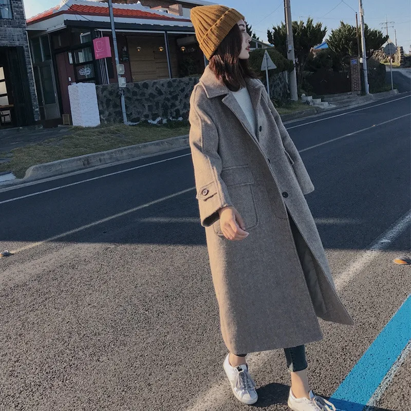 Женское длинное шерстяное пальто JIU216 свободное большого размера зима 2019 |