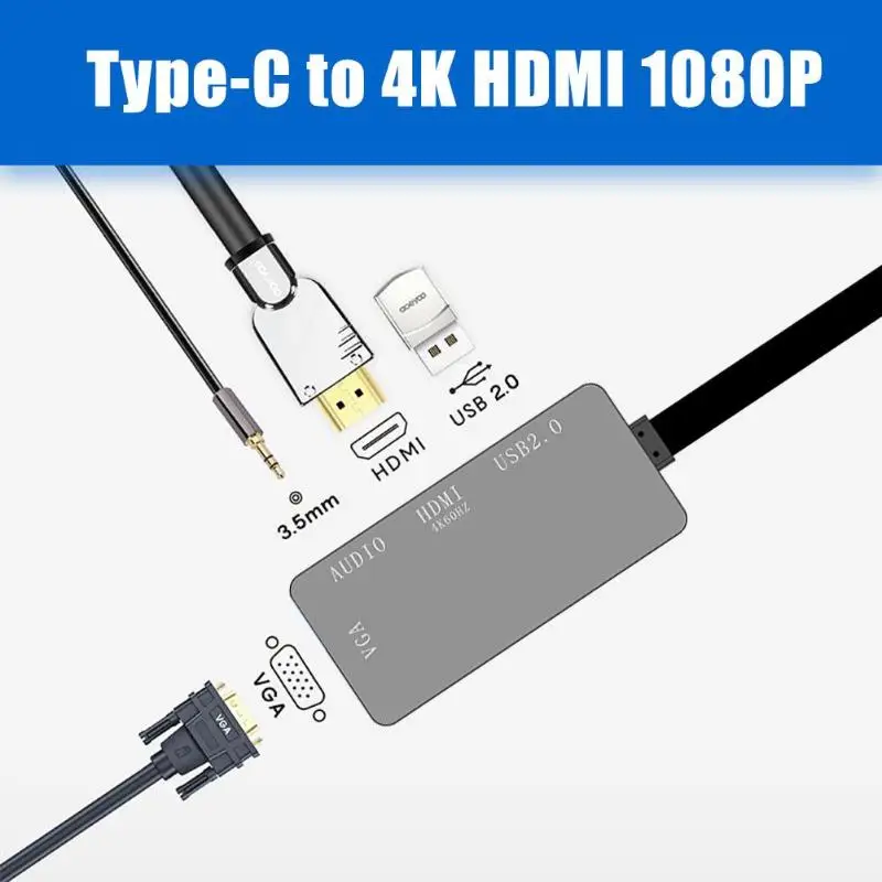 Переходник с Type C на HDMI VGA 3 5 мм кабель преобразователя видео и аудио