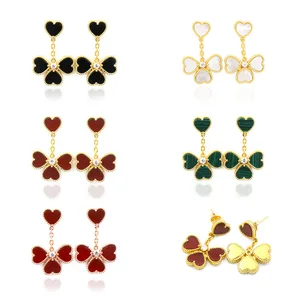 hot brand heart flower fashion jewelry for women flower colorful stone heart wedding jewelry earrings free global shipping