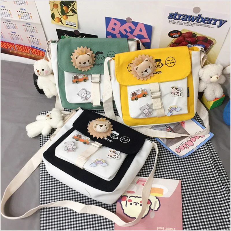 

Lion Pin Nylon Women's Crossbody Bag Waterproof Hand-held Bag Student's One Shoulder Crossbody Bag Students Shopping Bags