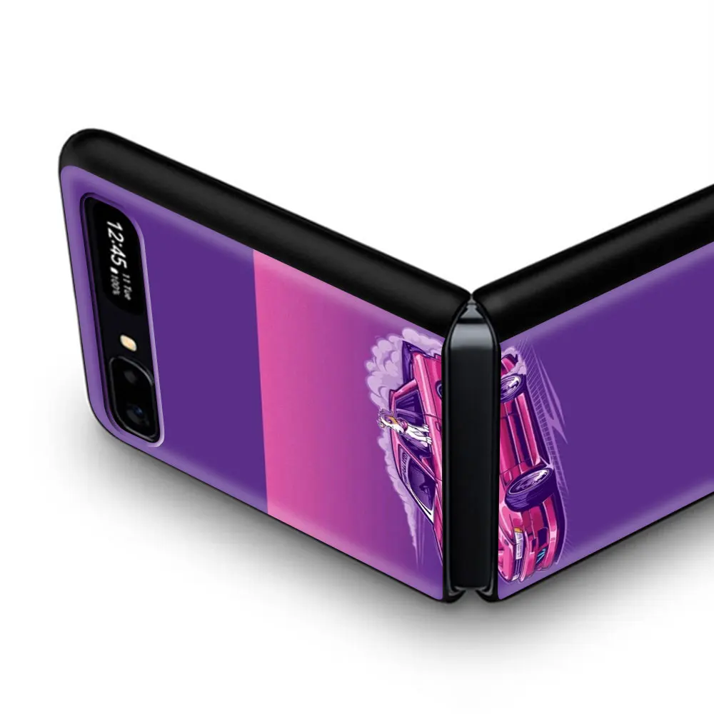 

Coque Case for Samsung Z Flip Pattern Hard Black Shell for Samsung Z Flip 5G Phone Cover Shell Fundas Cartoon JDM Drift Car Cat