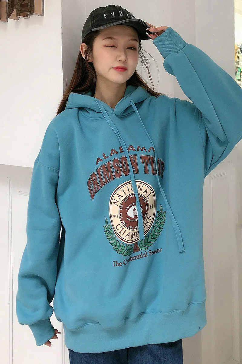

Autumn/winter New Korean Print and velvet thickening Hoodie Large size Women's casual Coat top Fashion Loose