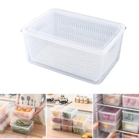 double layer kitchen food storage box transparent plastic sealed fresh keeping box food refrigerator drain basket household