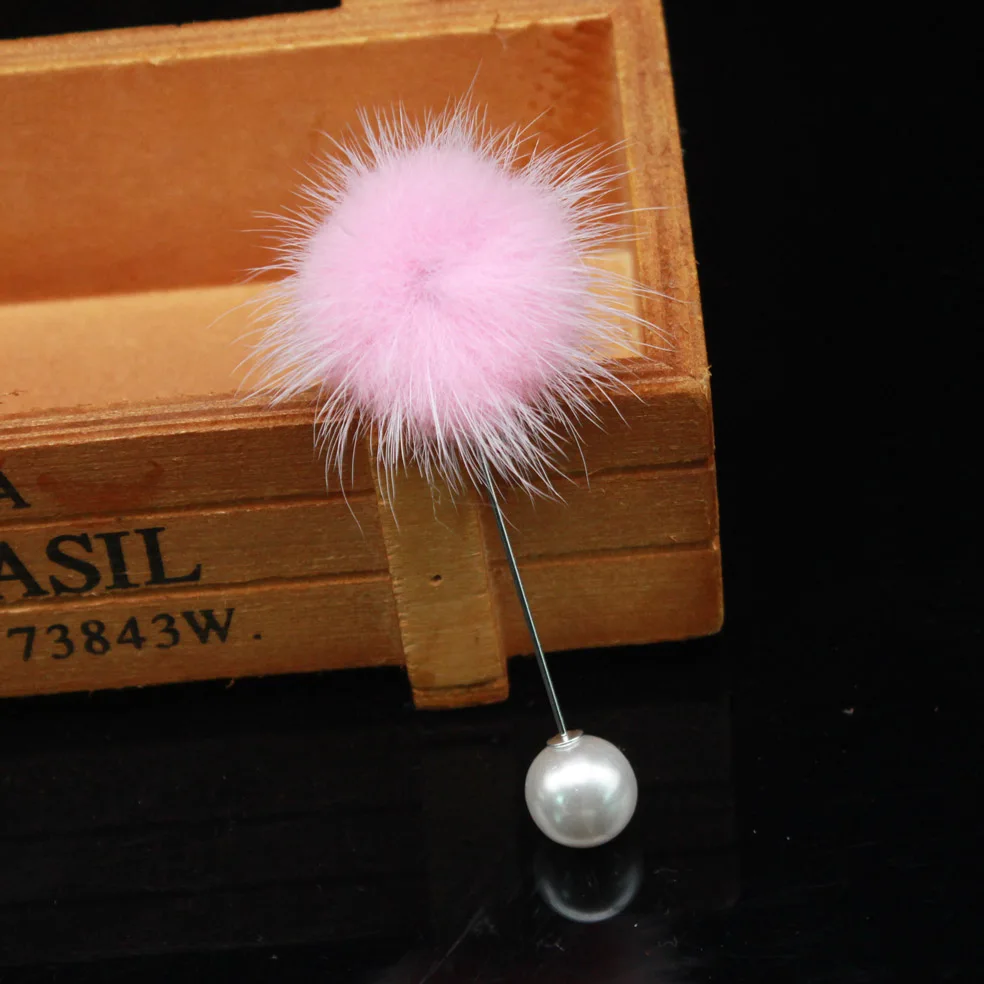 Pink Pompom Милый Шарм жемчужная брошь булавки для женщин из корейской норки мех Помпон Мяч Пирсинг отворот булавка брошь воротник ювелирные изделия подарки - Окраска металла: Pink Pompom