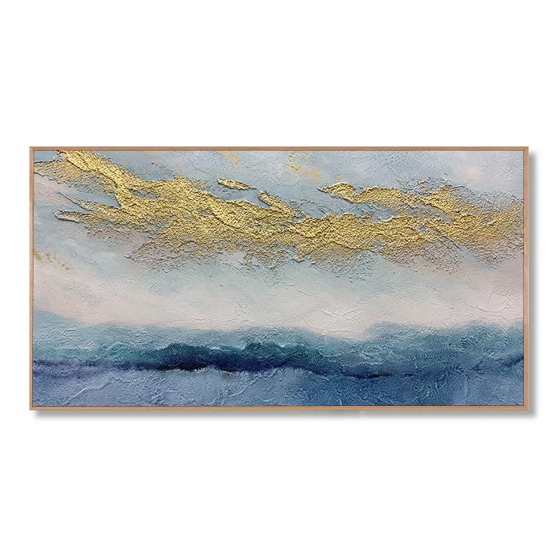

Large Size Hand Painted Oil Painting On Canvas Gold Blue Wave Modern Home Decor Abstract Wall Art Picture For Living Room Gift