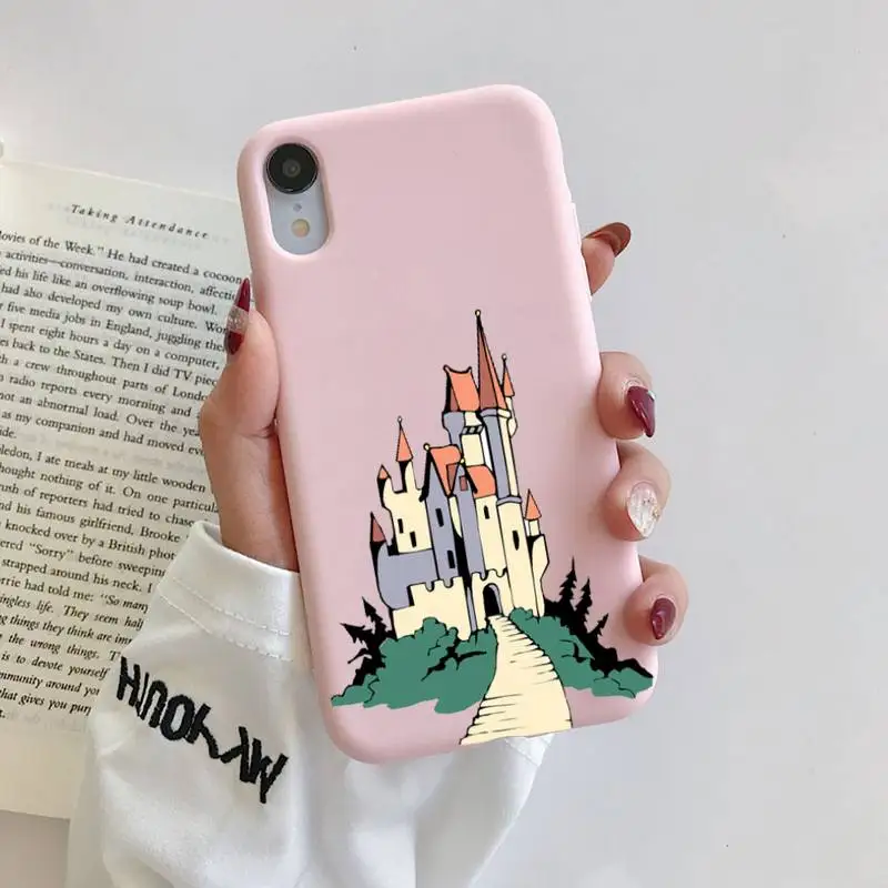 

Cartoon castle Phone Case Original Liquid For iphone 11 Pro Max X XS Max XR Solid Candy Color Shell For iPhone 7 8 6 6S Plus