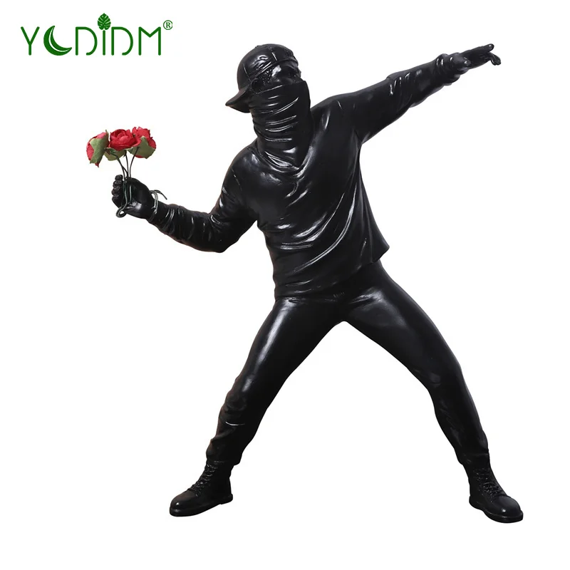 

Настольные фигурки Бэнкси, декоративная статуэтка с цветочным принтом для мальчиков, уличное искусство, украшения, серый тренд, креативный Декор для дома, гостиной