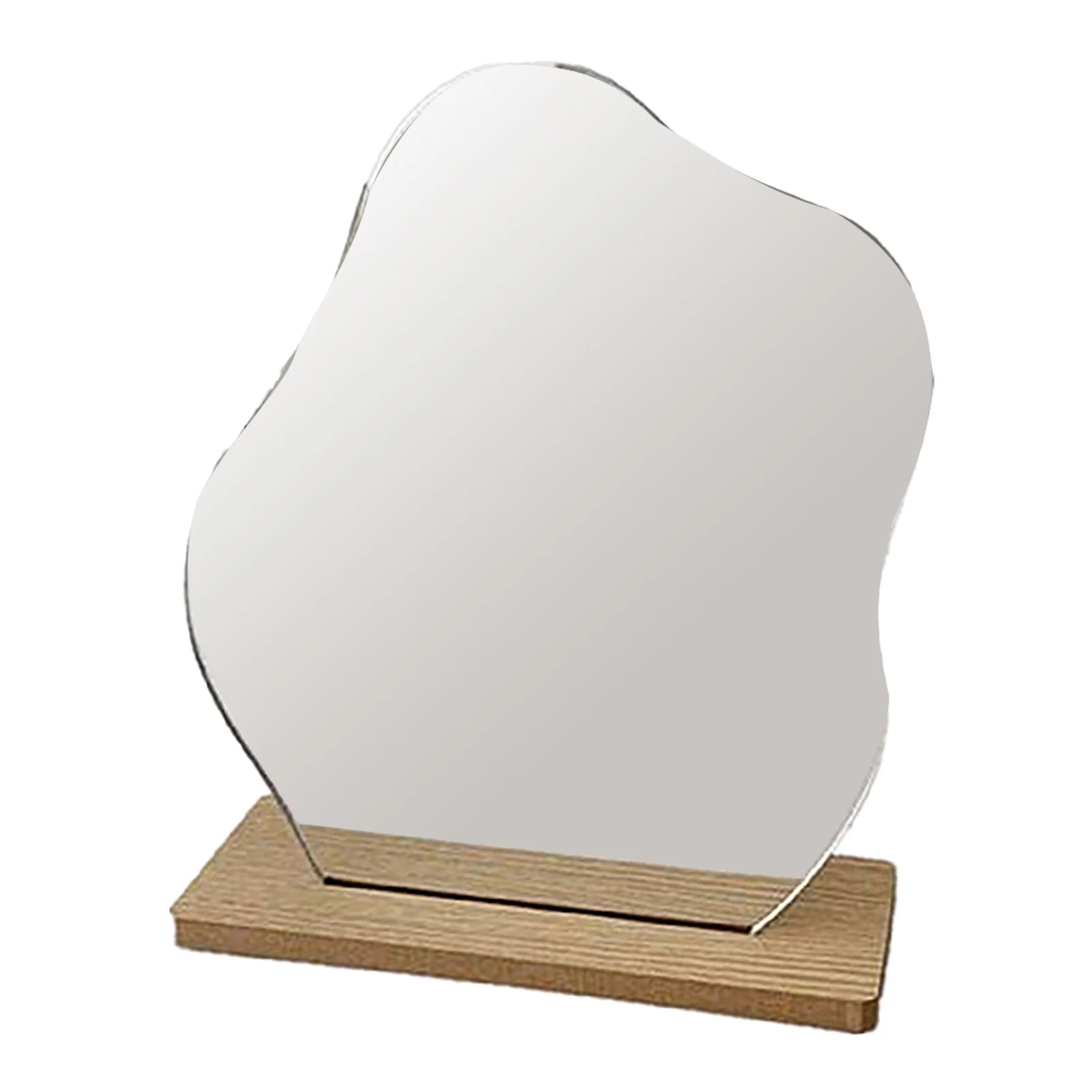 

Multifunction Irregular Acrylic Makeup Mirror Modern Home With Wood Stand Dresser Frameless For Bedroom Aesthetic Living Room