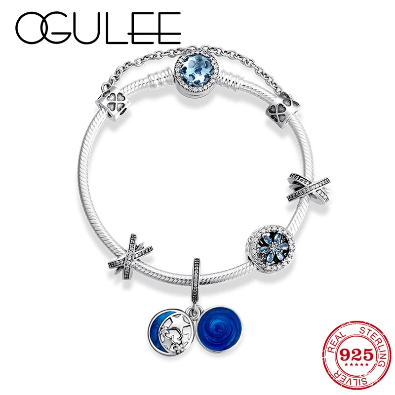 Океан и звездное небо бусины из стерлингового серебра 925 Браслеты с подвесками