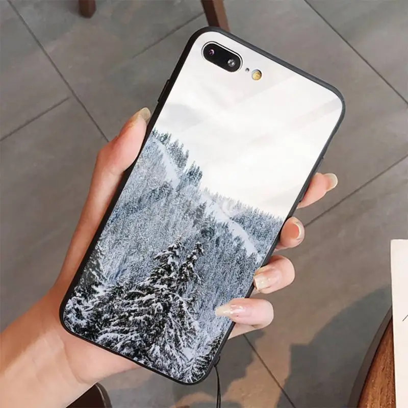

Winter Snow Mountain Scene Phone Case Tempered glass For iphone 5C 6 6S 7 8 plus X XS XR 11 PRO MAX