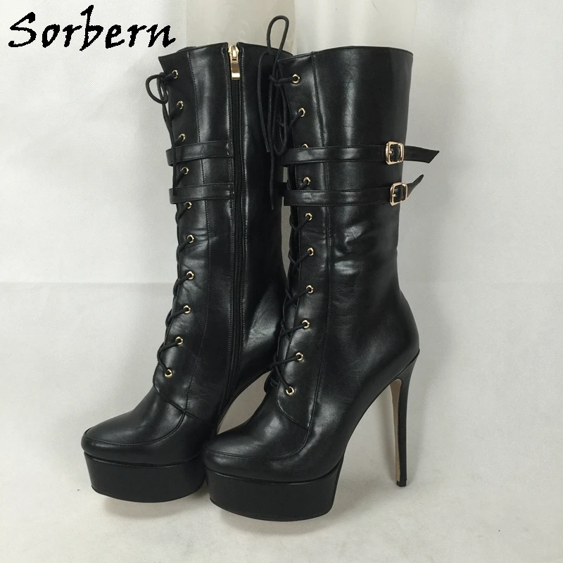 Sorbern High Heel Women Boots Ankle High Short Ladies Booties Platform Shoe Pointed Toe Boots Big Vintage Boots Crossdresser