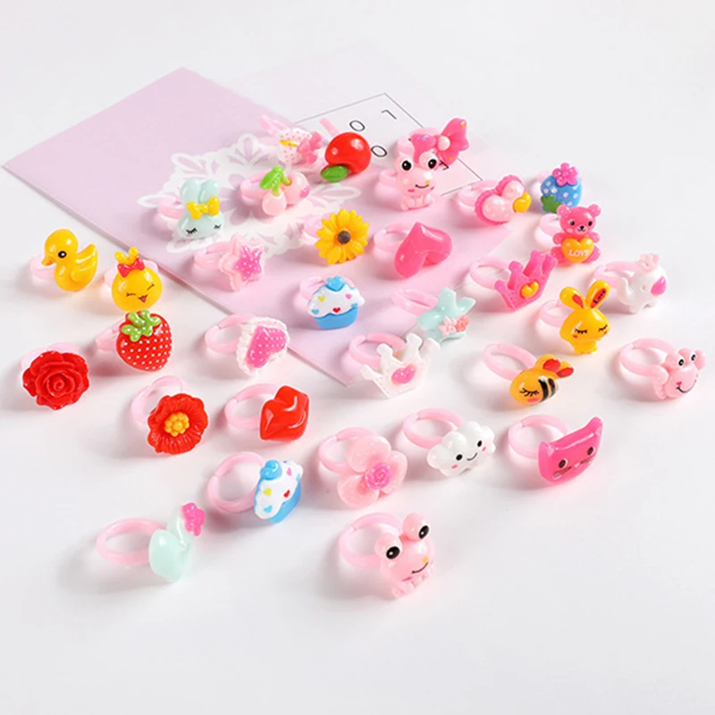 10 шт./пакет Kawaii Детские Мультяшные кольца комплект Детские игрушки для девочек, детские аксессуары, Красота модные игрушки макияж смолы подарки