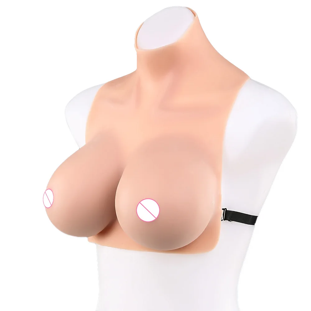 Tall Collar Backless C D E Cup Silicone Breast Vest Solid Chest Prosthetic Pseudo-CD Disguise One Piece Prosthetic Bust