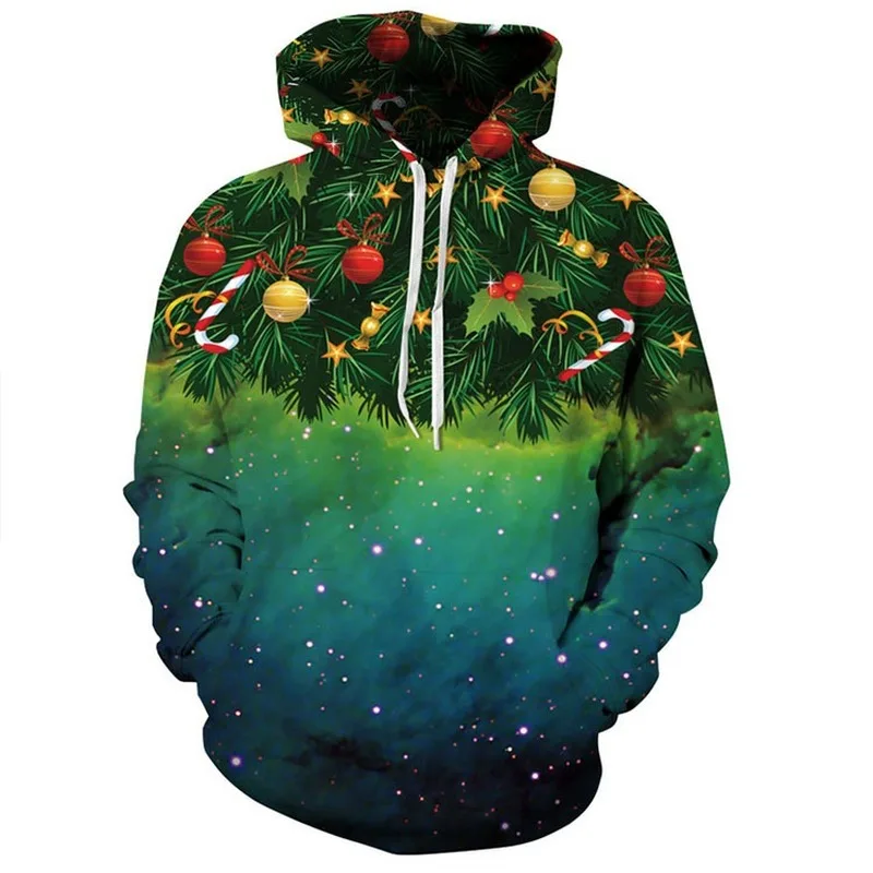 

Christmas Hot Sale Men's Clothing Fashion Starry Christmas Tree 3D Print Hoodie Large Size Long Sleeve Men's Sweatshirt