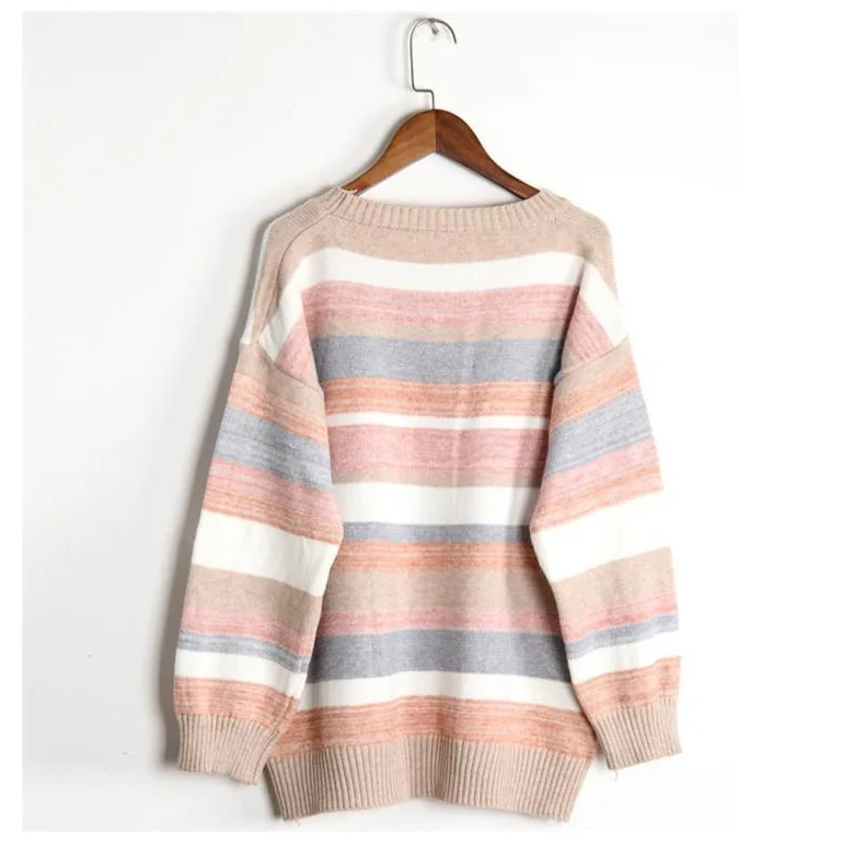 2019 женский свитер и пуловеры цветной в стиле пэчворк вязаный с круглым вырезом