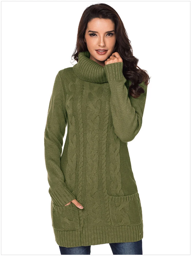 

Women Sweater Long Sleeve Solid Color Wrap Turlerleneck Rib Knitwear Fashion Casual Female Pullover Tunic For Winter