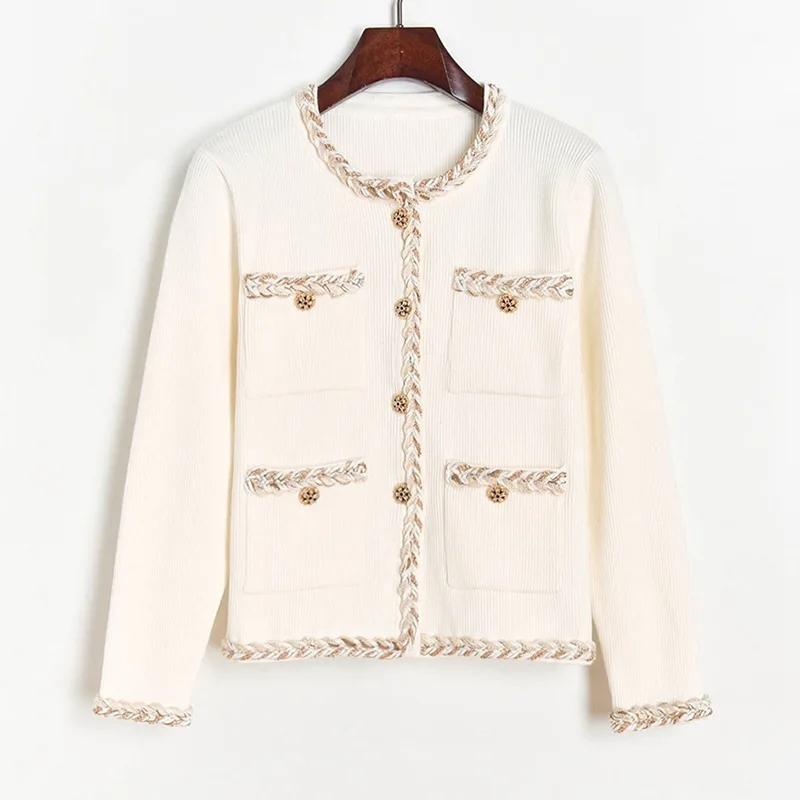 

20 new winter edge round knitting sweater coat pocket long-sleeved women's Y20803