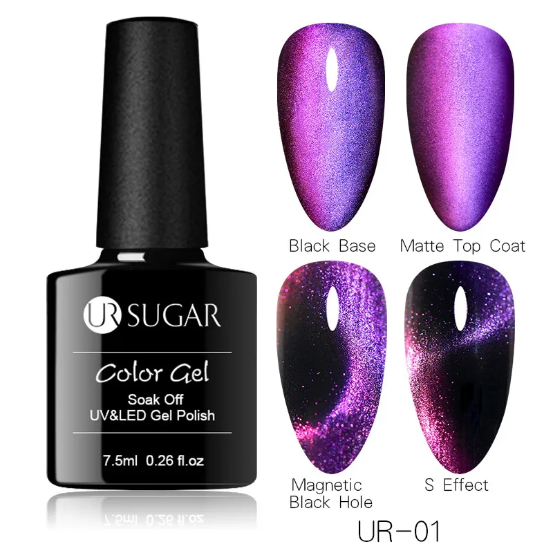 9D cat eye 1 Ur Sugar 7,5 мл глаз хамелеона кота гель лак для ногтей замочить от УФ светодиодный 3D магнитный гель лак лазерный градиентный эффект лак для ногтей - Цвет: 9D cat eye 1